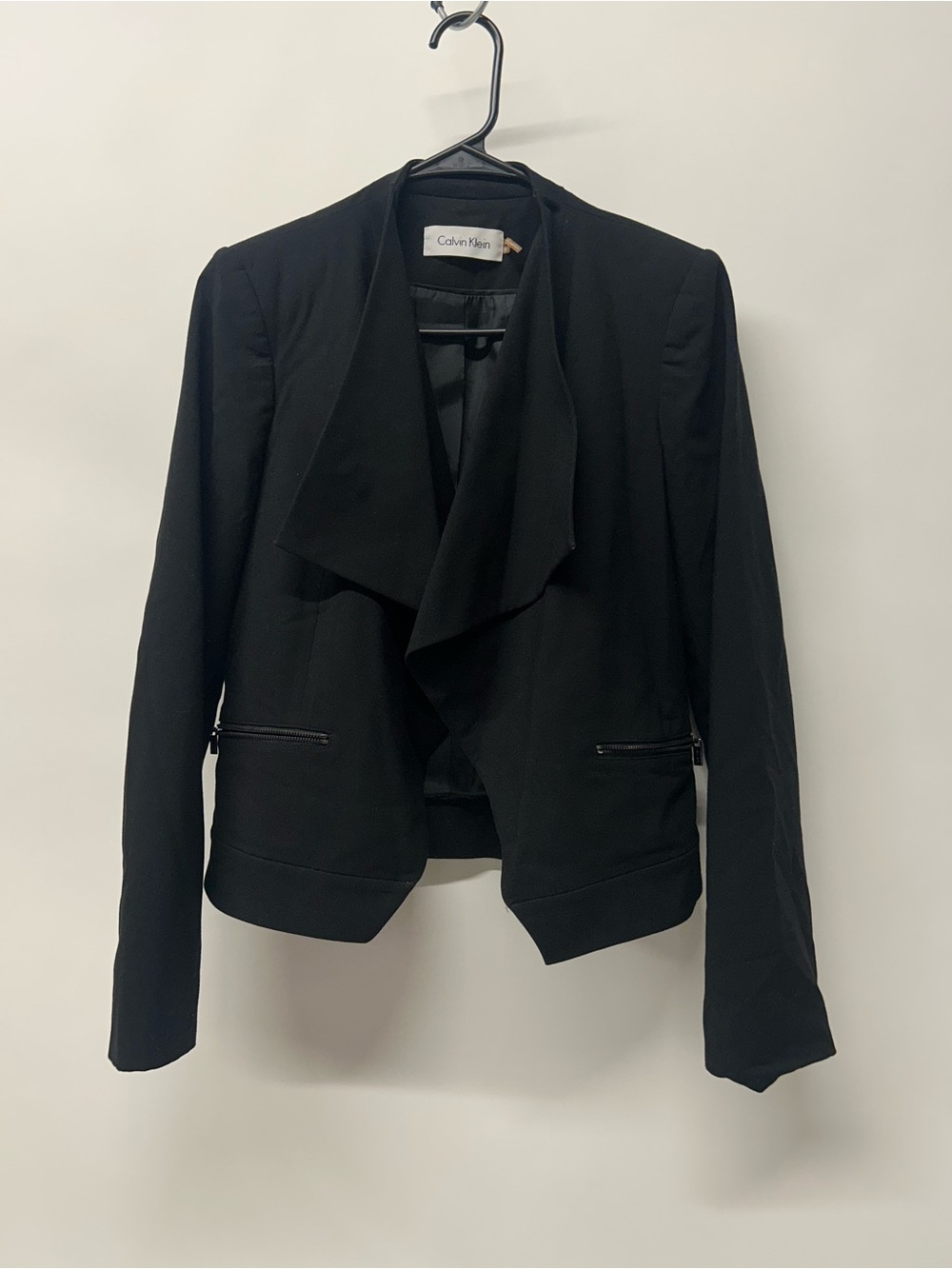 Calvin Klein Black Open-Front Draped Blazer